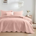 thumbnail image 6 of Ameha 3 Piece Quilt Set Chevron Embossed Bedspread Reversible Ultrasoft Microfiber Adult Bedding Peach California King, 6 of 7