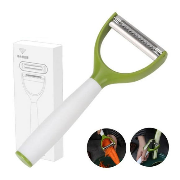 Pelador de frutas multifuncional de acero inoxidable | Cuchillo de doble hoja giratoria con desojo de patata | Mango ergonómico antideslizante | Pelador de verduras para zanahorias, pepinos,