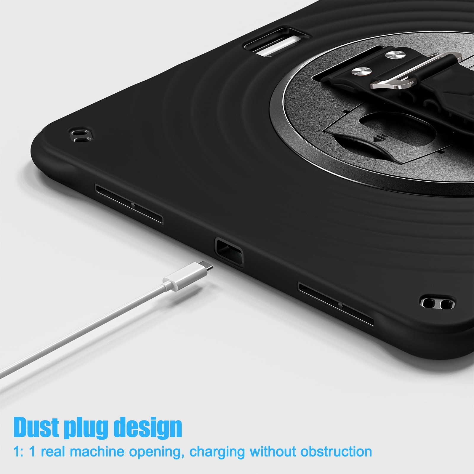for iPad Air 13" 2025/2024 Case, Durable Sturdy Protection Case with Rotation Stand, Portable Hand Strap and Shoulder Strap Pencil Holder, Heavy Duty Shockproof Anti-Drop Cover, Black