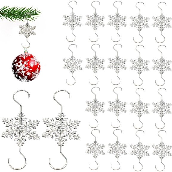20Pcs Christmas Snowflake Ornament Hook Hangers Snowflake Decorative Christmas Tree Hanging Metal Wire for Xmas Christmas Tree Decoration Hangers