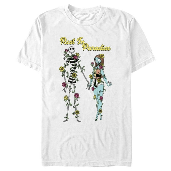 Men's The Nightmare Before Christmas Jack and Sally Rest in Paradise Graphic Tee White 2X Large