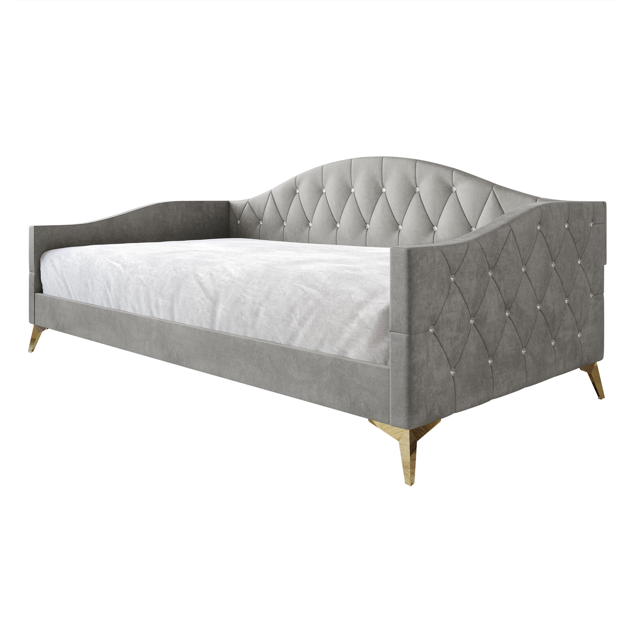 Castle Place Modern Camelback Silhouette Upholstered Tufted Twin Daybed, Silver Gray