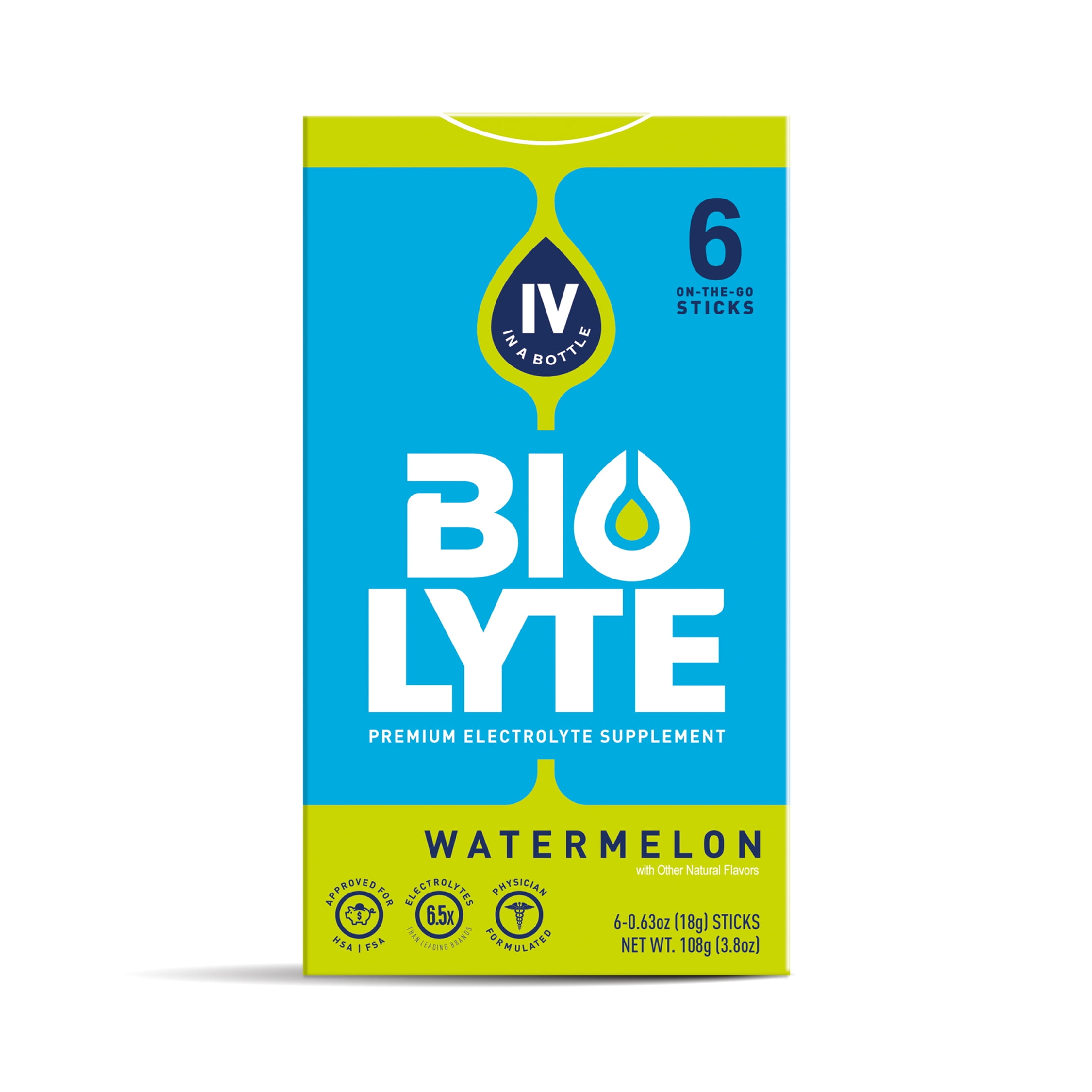 BIOLYTE Electrolyte Powder Packet Drink Mix for Rapid Hydration, Watermelon, 6 pack