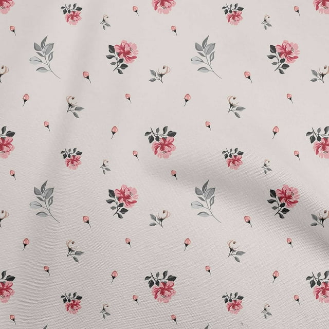 oneOone Cotton Flex Ivory Fabric Floral Craft Projects Decor Fabric Printed By The Yard 40 Inch Wide