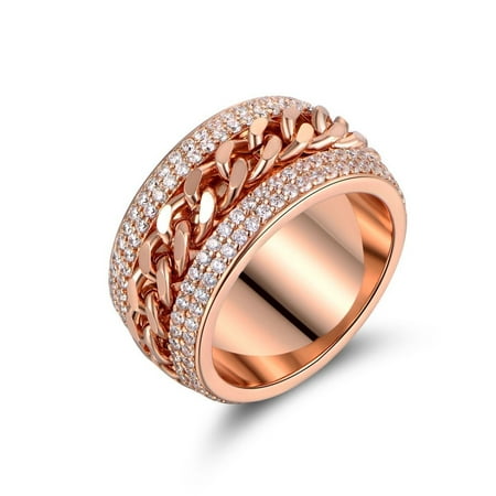 - 18K Gold Plated Rose Gold and Swarovski Elements Link Ring