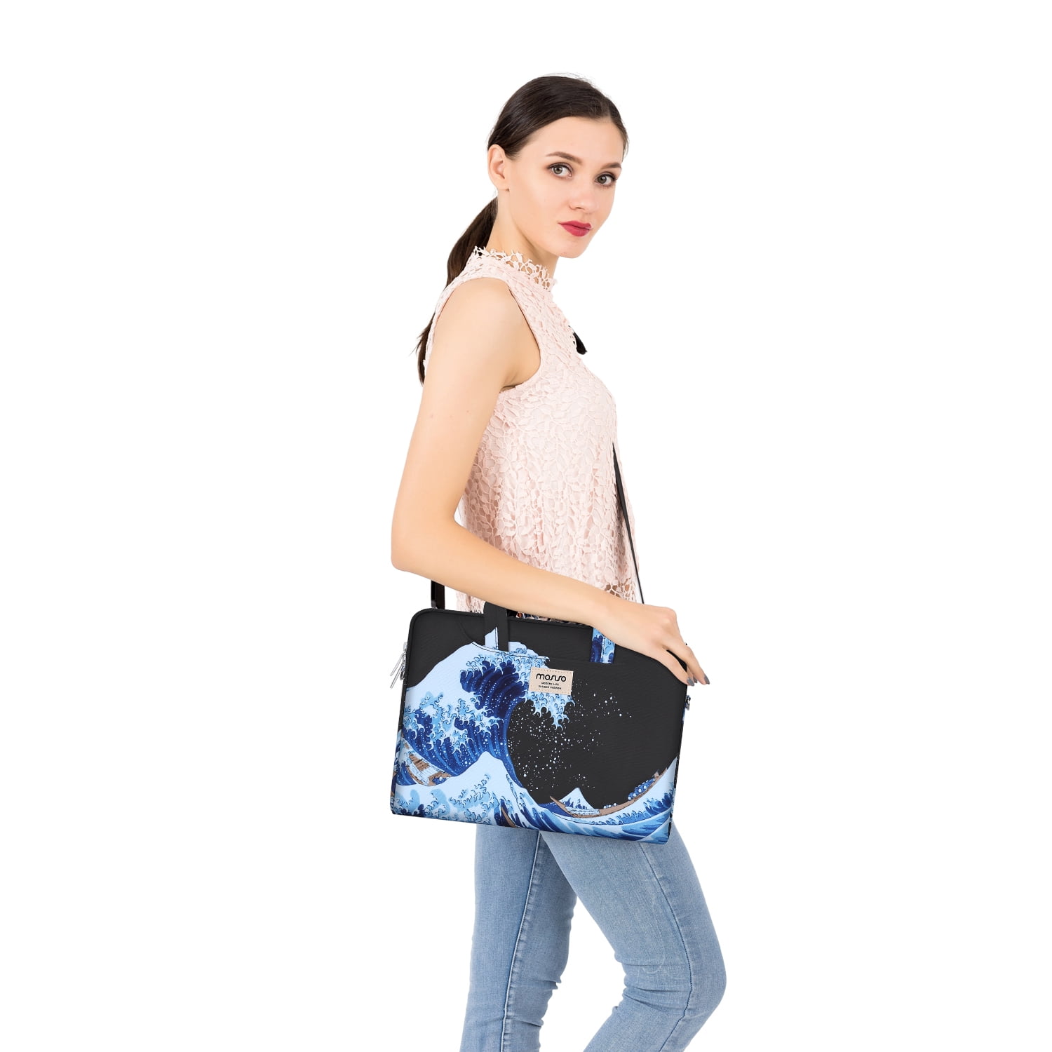 Mosiso 17-17.3 inch Laptop Messenger Shoulder Bag for MacBook Dell HP Acer Sony Lenovo Surface, School Travel Business Polyester Carrying Briefcase Sleeve Case with Trolley Belt