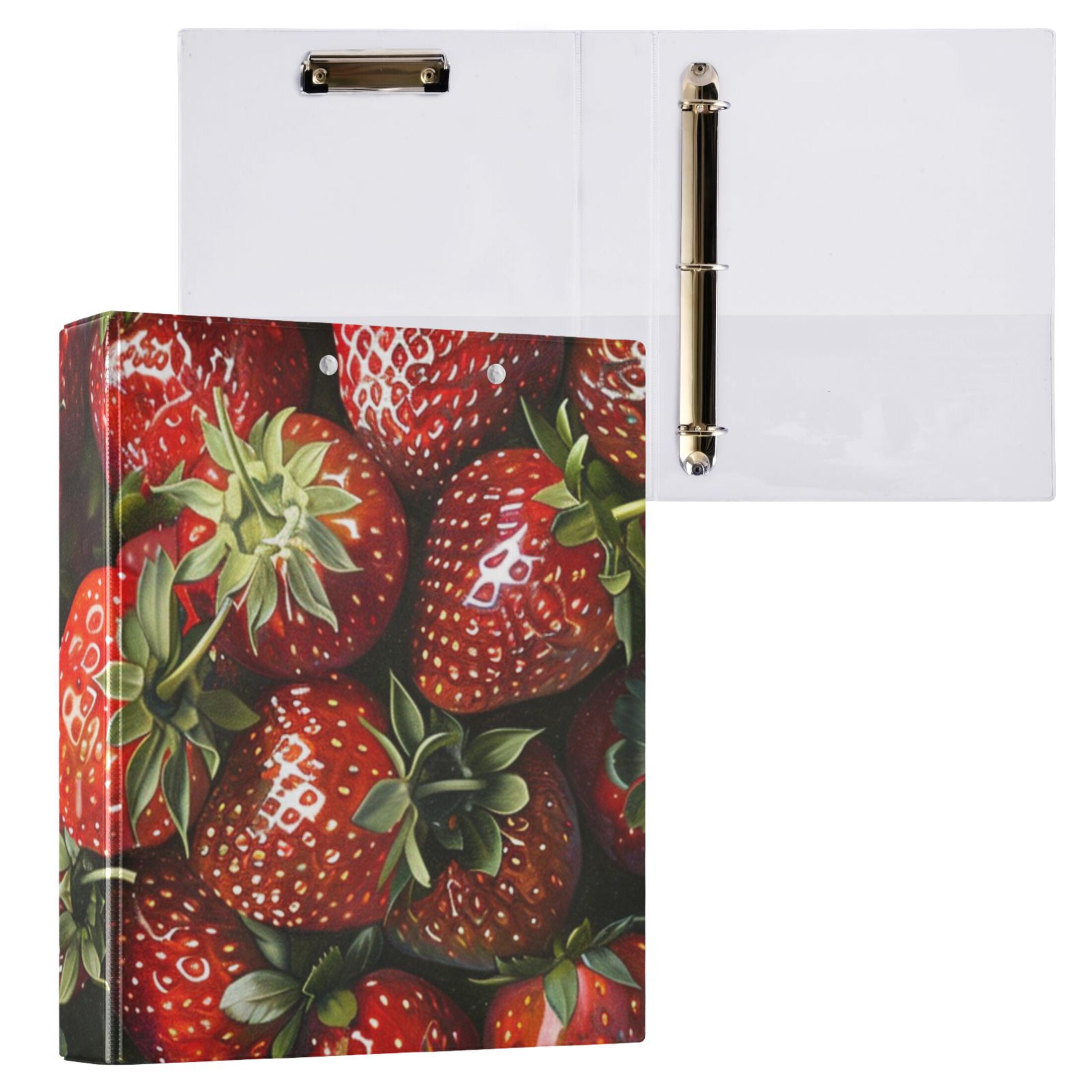 Full Strawberries 3 Ring Binders 1.5 inch Hardcover File Folders with Interior Pockets A4 Size Organizer for School Office Hospital