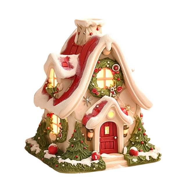 Bewildely Decoraciones de atmósfera navideña, adornos de resina para casa de nieve navideña, creación de atmósfera festiva Kits de decoración para fiestas