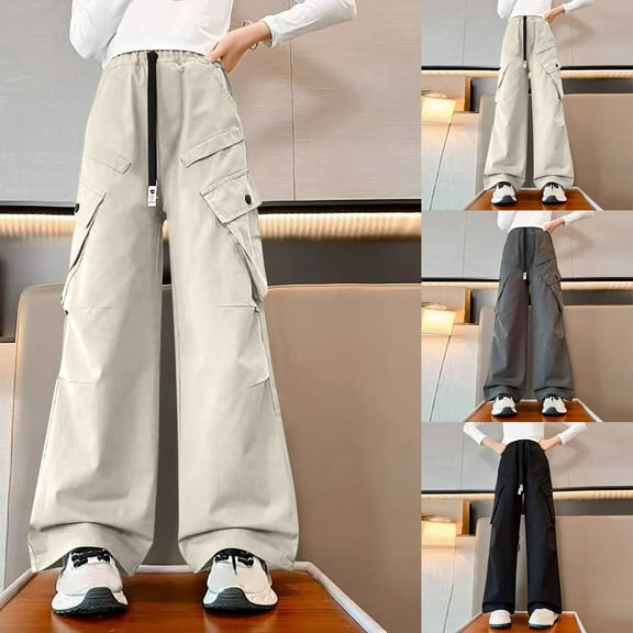 HVOBTTY Toddler Straight Leg Trousers, Fall Long Pants for Kid, Kids Casual Solid Color Loose Sports Straight Leg Wide Leg Long Pants with Pocket Brown, 9-10 Years