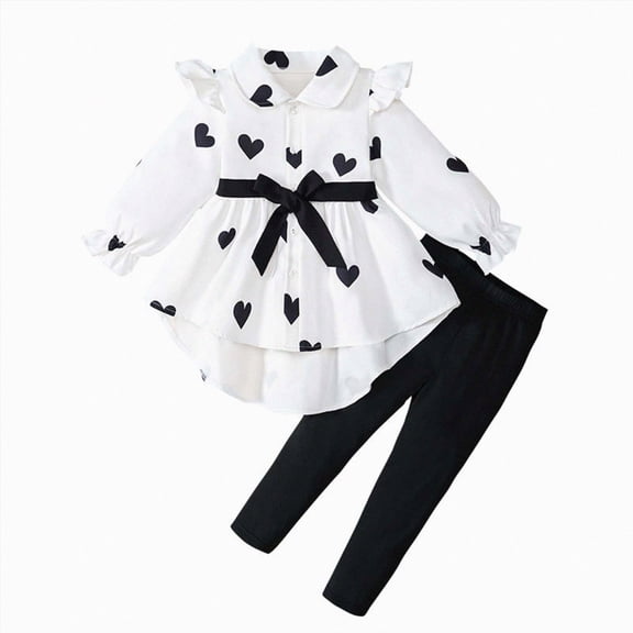 Wonitaaizi Toddler Girl Clothes Color Block Fall 2 Piece Outfit for Girls Long Sleeve Top Pant Set (5-6 Years,White)