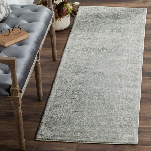 SAFAVIEH Evoke Ronald Bordered Runner Rug, Silver/Ivory, 2'2" x 7'