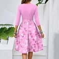 thumbnail image 5 of WTOBBY Women's Fashion Floral Print Belted Round Neck 3/4 Sleeve Dress, Casual Flowy Midi Sundress with Feminine Waist Accent,Light pink S, 5 of 5