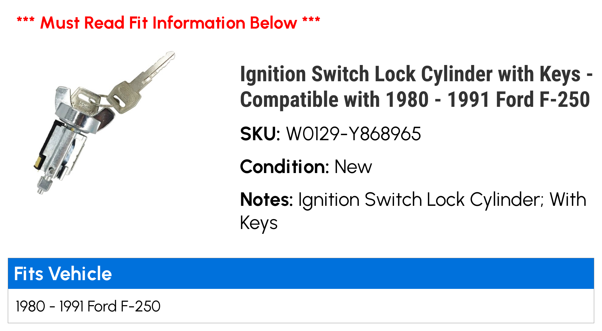 Ignition & Door Lock Cylinder Set With 2 Keys For Ford F-250 – OEM Ford