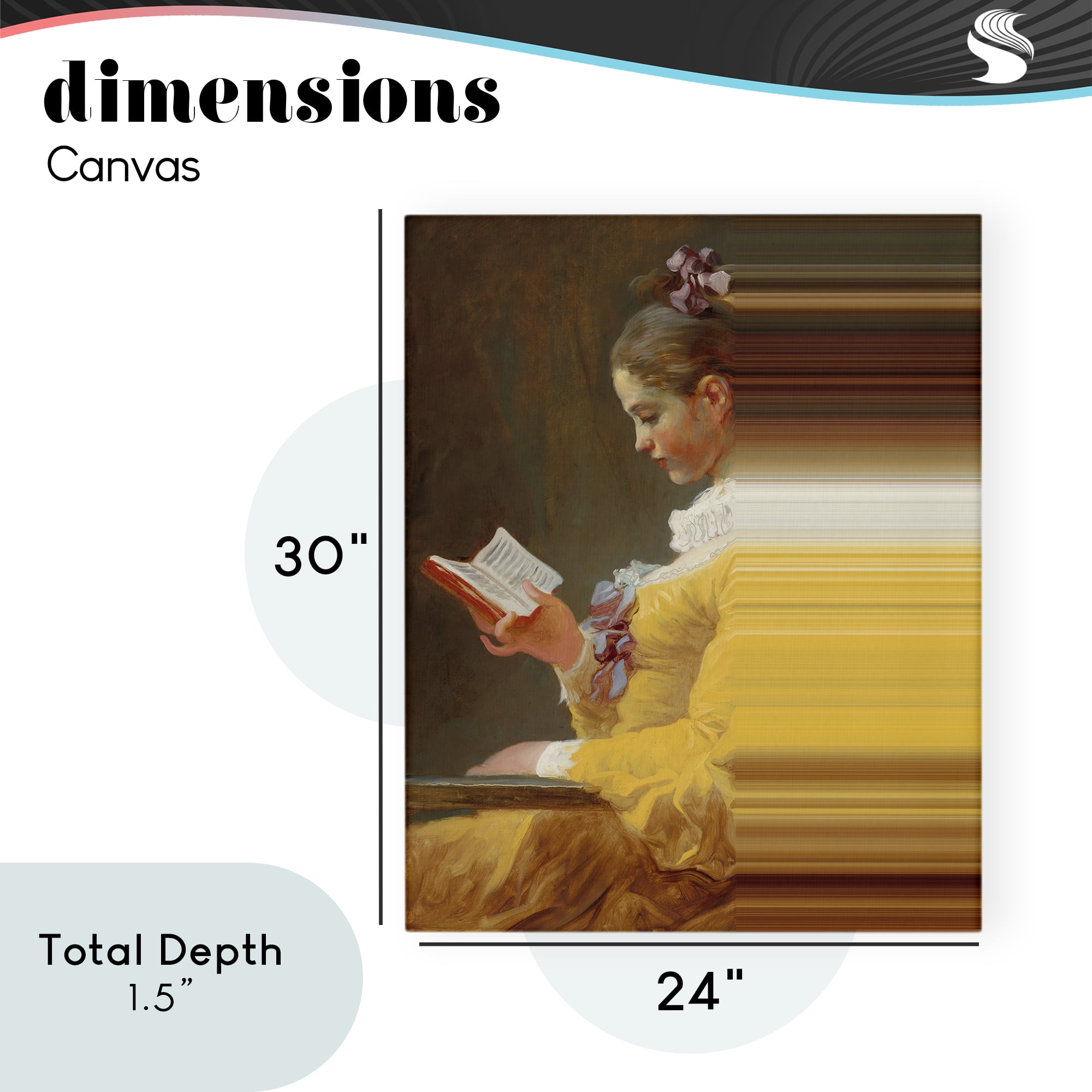 Vintage Lady Reading with Gradient Streaks Canvas Wall Art, design by Seven Trees Design