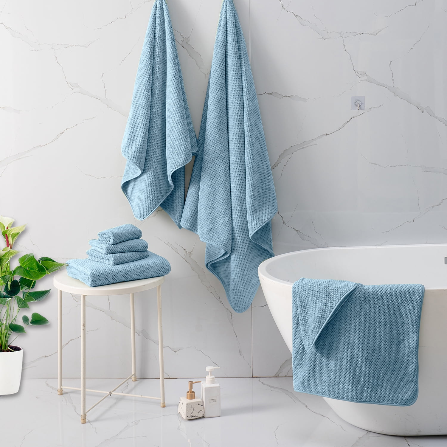 Smuge 4 Pack Bath Towels Extra Large 35 x 70 Inches,600 GSM Ultra Soft Large Bath Towel Set Quick Dry Bathroom Towelsfor Bathroom Kitchen Spa Hotel Gym（Blue）