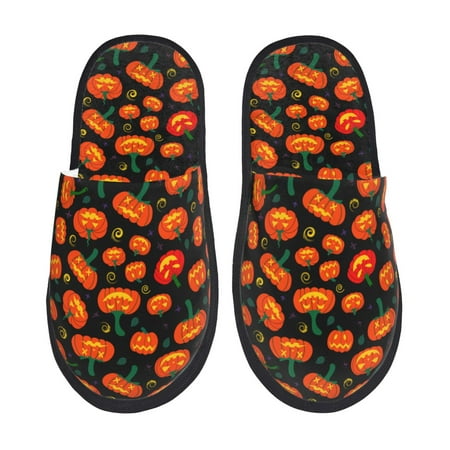 Balery Pumpkin Fallen Leaves Slient Indoor Furry Fleece Comfort House Shoes Soft Non-Slip Home Shoes Cotton slippers House Slippers-- Medium