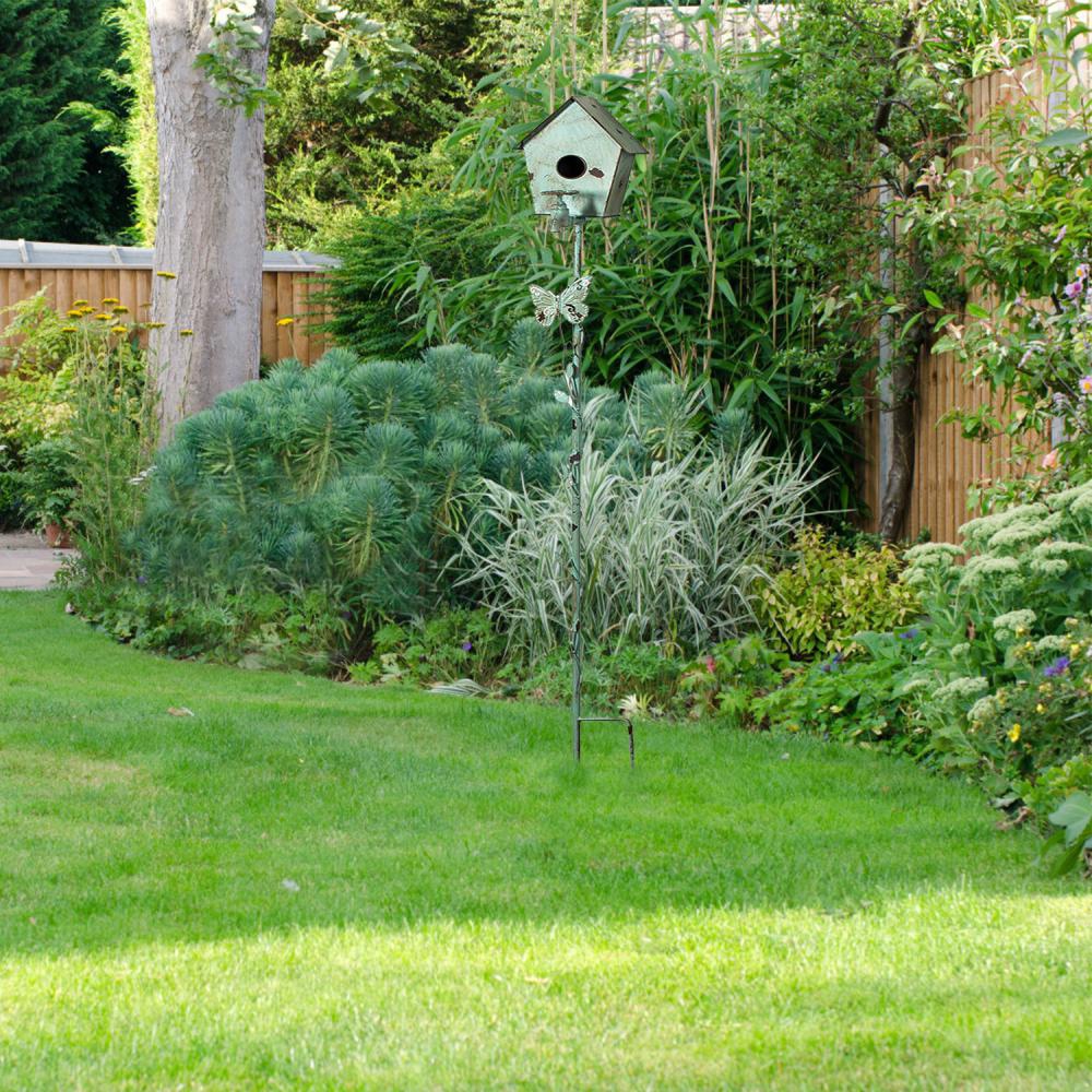 FOOING Metal Birdhouse with Pole, Cast Iron Pole for Bird Resting Bird