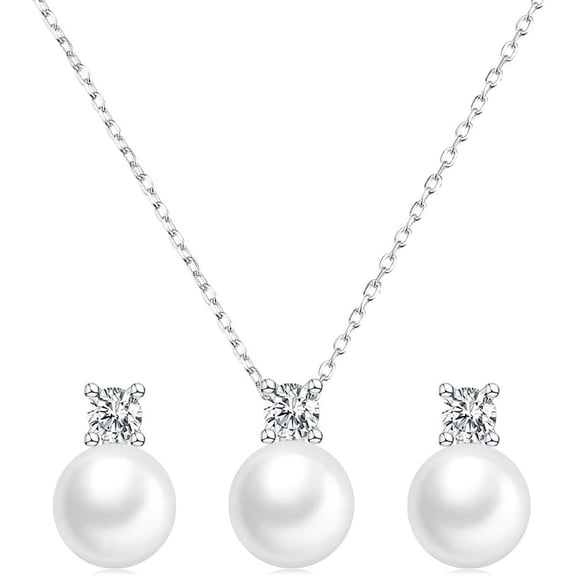 Pearl Necklace Elegant and Earrings set 925 Sterling Silver Freshwater Cultured Bridal Pendant Wedding Jewelry Sets[v026]
