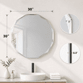 thumbnail image 4 of YAURA 30" Large Round Wall Mirror with Diamond-Cut Beveled Edge, Frameless Decorative Bathroom Vanity Mirror with Solid Backing, Modern Glam Wall Decor for Living Room, Entryway, 4 of 8