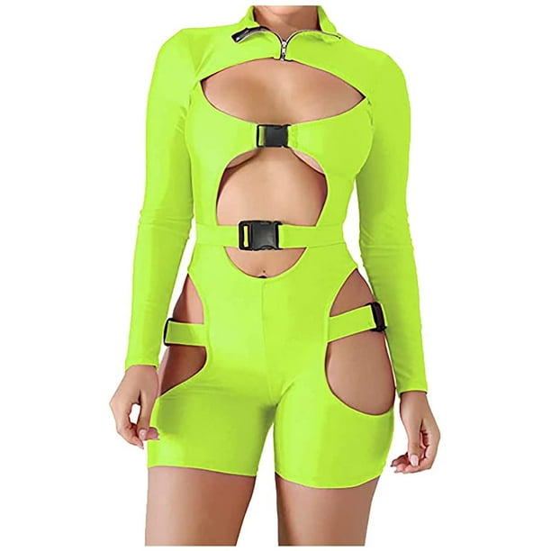 Mono de cuello alto con hebilla para mujer, mono de manga larga Sexy ahuecado Pompotops ulkah941264