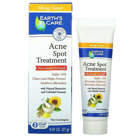 Earth’s Care Acne Spot Treatment with 10% Sulfur for Cystic Acne Pimples Blackheads 0.97 oz Tube