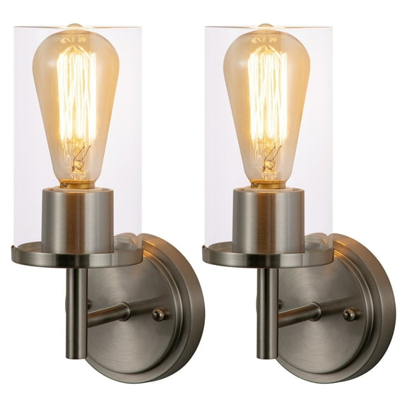 C Cattleya 1-Light Satin Nickel Wall Sconce with Cylinder Glass(2-Pack)