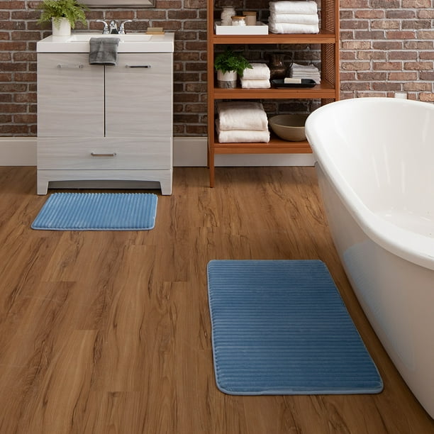 Mainstays Performance 2 Piece Quick Dry Memory Foam Bath Rug Set, 17" x