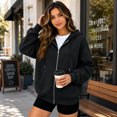 thumbnail image 4 of Dweltoz Zip Up Hoodies for Women Oversized Casual Sweatshirts Cute Full Zip Cozy Jackets with Pockets Fall Winter Long Sleeve Hooded Clothes,Black M, 4 of 7