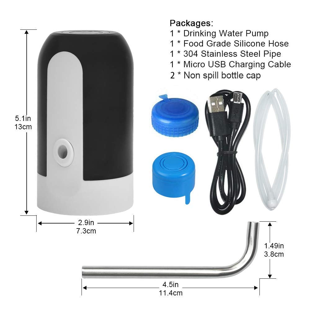 5 Gallon Water Dispenser - Water Bottle Pump with Reusable Caps for Screw Top or Crown Tops, USB Charging Water Jug Dispenser for Universal 2-5 Gallon Bottle Little Squirrel