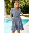 thumbnail image 3 of Vestido simple de mezclilla de verano para mujer, manga corta, azul, 3 of 7
