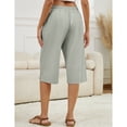 thumbnail image 5 of Capri Pants for Women Comfy Casual Drawstring Waist Lightweight Pants Button Trousers With Pockets, Light Grey, S, 5 of 9