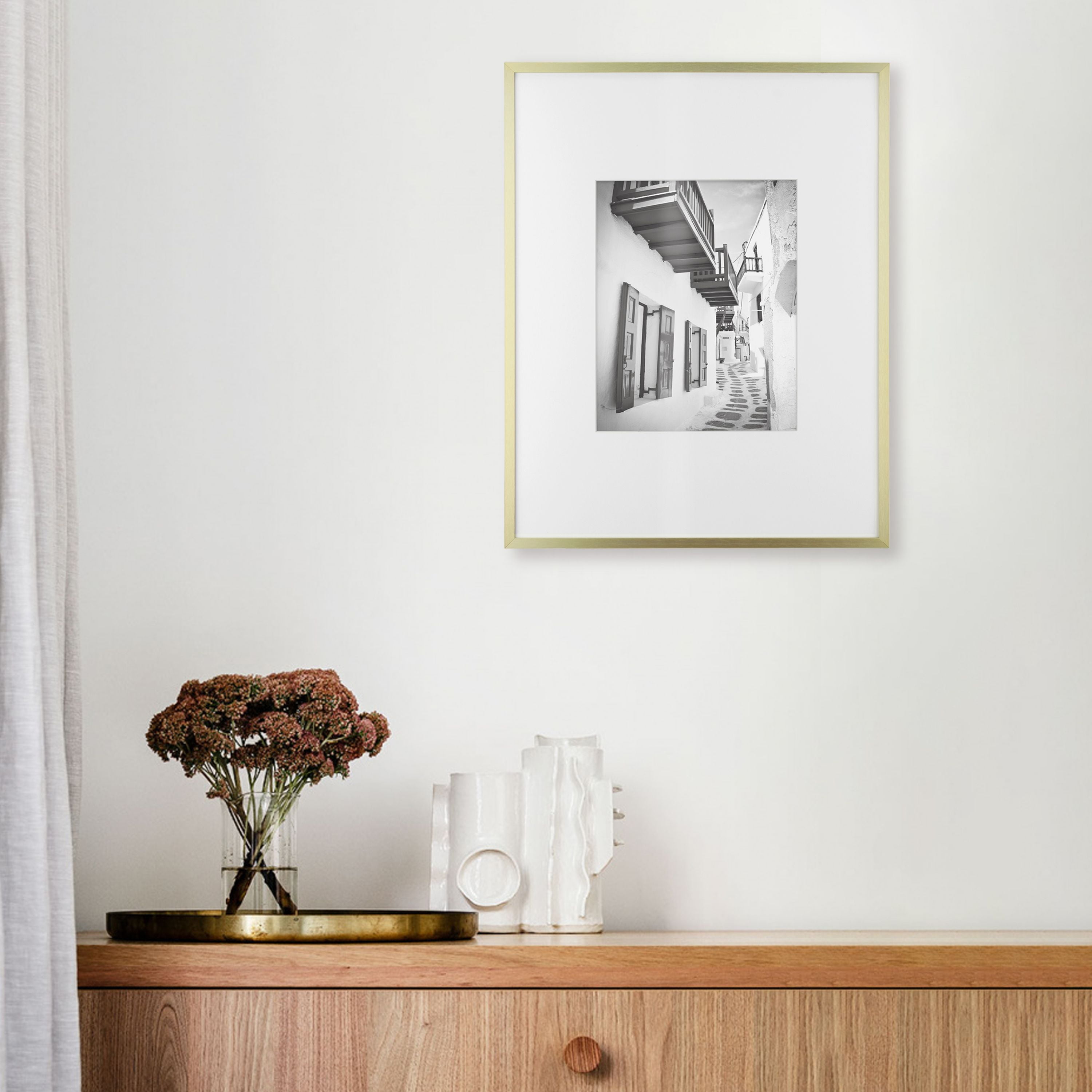 Better Homes & Gardens 14x18 Matted to 8x10 Metal Gallery Wall Picture Frame, Gold, Non Glare