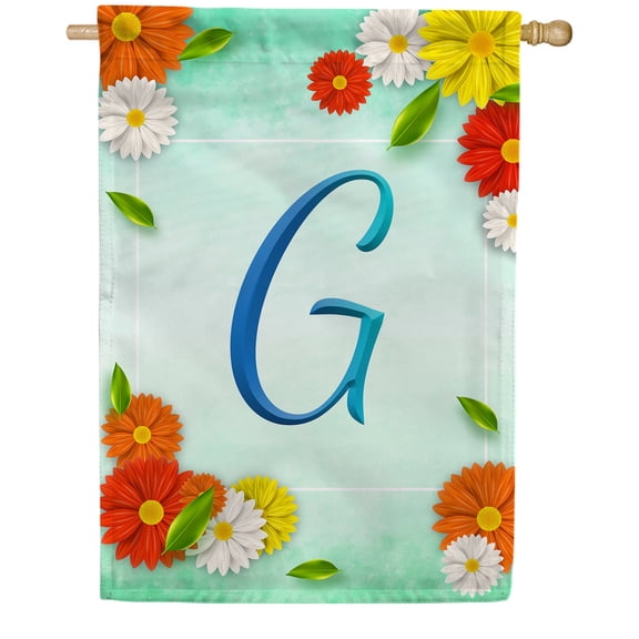 America Forever Summer Floral Monogram House Flag Letter G 28 x 40 inches Cosmos Yellow Red White Spring Flower Double Sided Vertical Outdoor Yard Lawn Decorative Seasonal Summertime House Flag