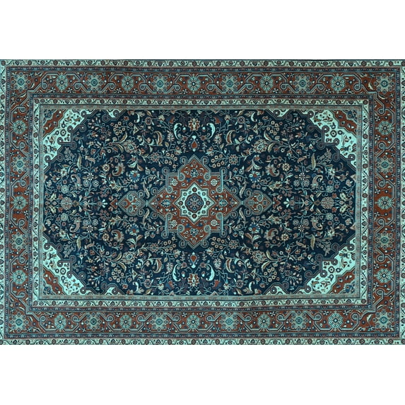 Ahgly Company Indoor Rectangle Medallion Light Blue Traditional Area Rugs, 8' x 10'