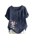 thumbnail image 2 of Blouses pour Femmes, Haut Décontracté en Lin Imprimé à Manches Courtes avec Boutons, 2 of 4