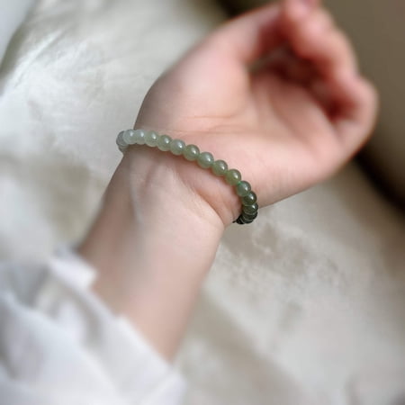 Gradient Hetian Jade Bracelet, Natural Nephrite Beaded Stretch Bracelet - Shanali Jewelry