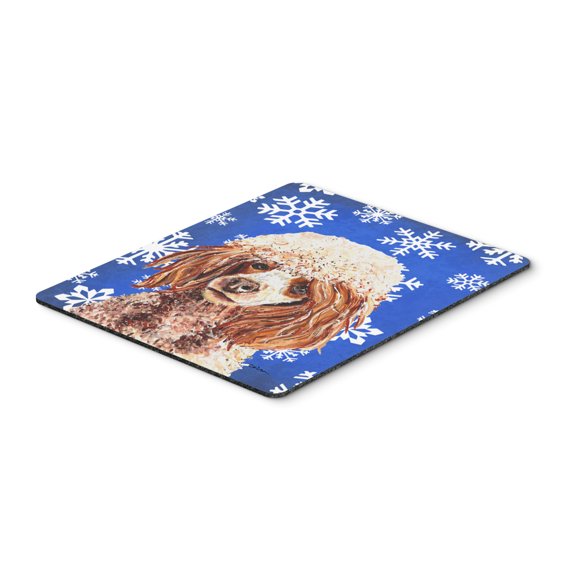 "Red Miniature Poodle Winter Snowflakes Mouse Pad Hot Pad or Trivet"