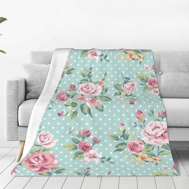 Fotbe Vintage Floral Manta de Franela Acolchonada con Estampado, Súper Suave y Esponjosa, Extra Grande para Sofá, Cama, Uso Todo el Año-80"x60"