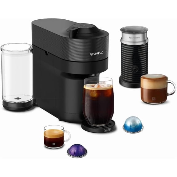 Vertuo Pop Coffee and Espresso Machine with Aeroccino Milk Frother, Liquorice Black