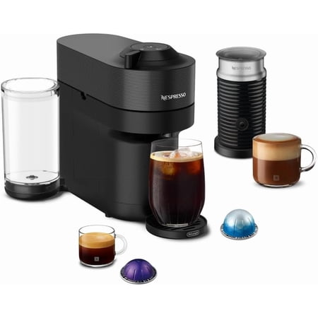 Vertuo Pop+ Coffee and Espresso Machine with Aeroccino Milk Frother, Liquorice Black