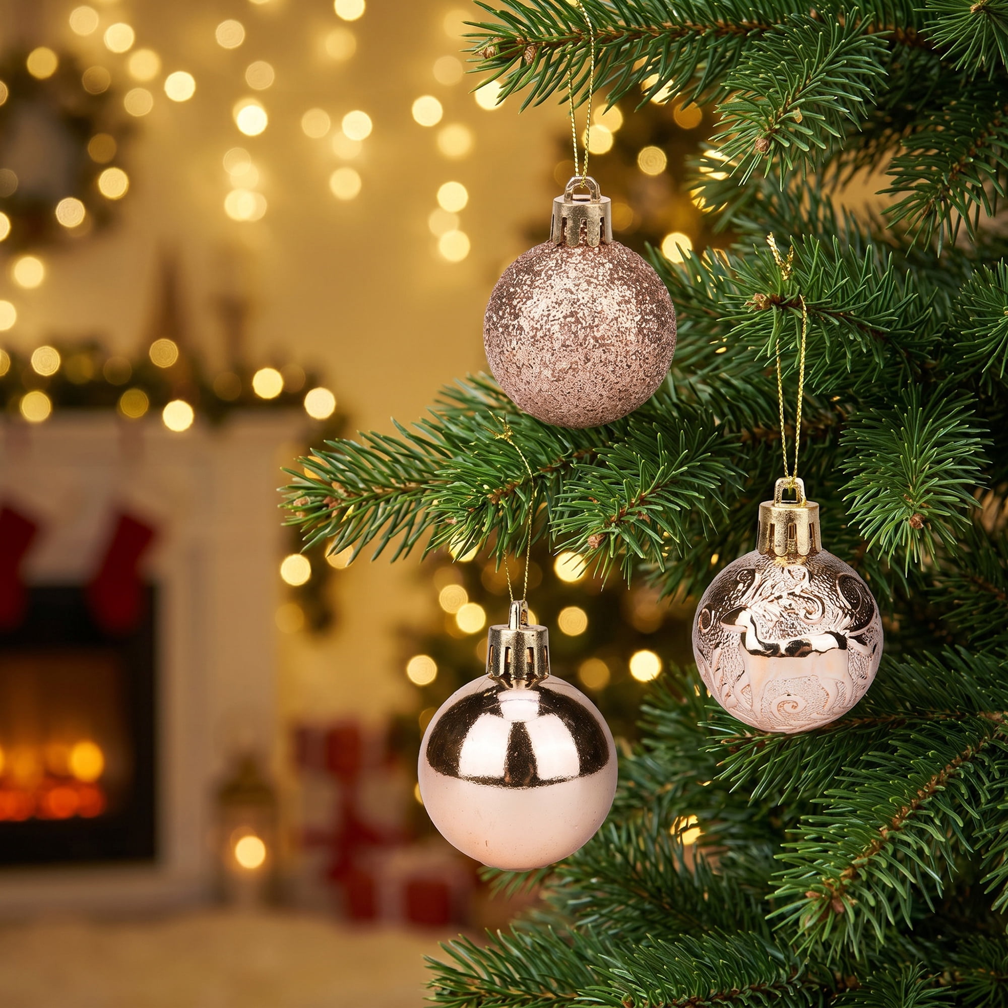 Unique Bargains 12Pcs Christmas Tree Ornaments Hanging Baubles Shatterproof Champagne 1.6"