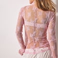 thumbnail image 3 of Okbabeha Women Long Sleeve T-Shirts Mesh See-Through Mock Neck Lace Shirts Spring Fall Slim Fit Tops Streetwear, 3 of 4