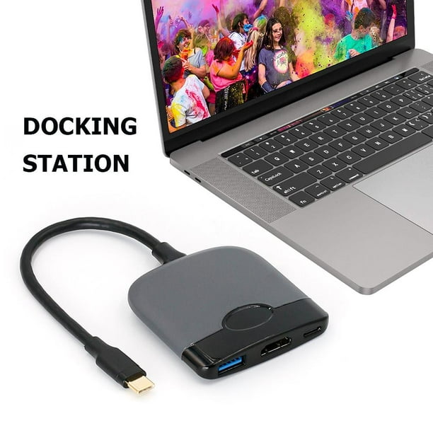 Adaptador HUB PD USB3.0 4K compatible con USB-C a HDMI para interruptor (negro gris)