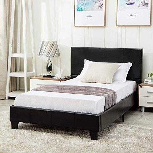 Mecor Twin Size Bed Frame Faux Leather Upholstered Bonded Platform Panel With Headboard No Box Spring Needed For Children Teens S Black Com Mecor Twin Size Bed Frame Faux, How Much Is A Twin Size Bed Frame