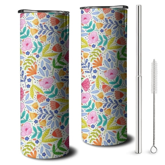 20oz Pioneer Flower Skinny Tumblers Stainless Steel Tumbler with Lid and Straw,Vacuum Insulated Double Wall Travel Tumbler Cups with Cleaning Brush for Coffee,Tea