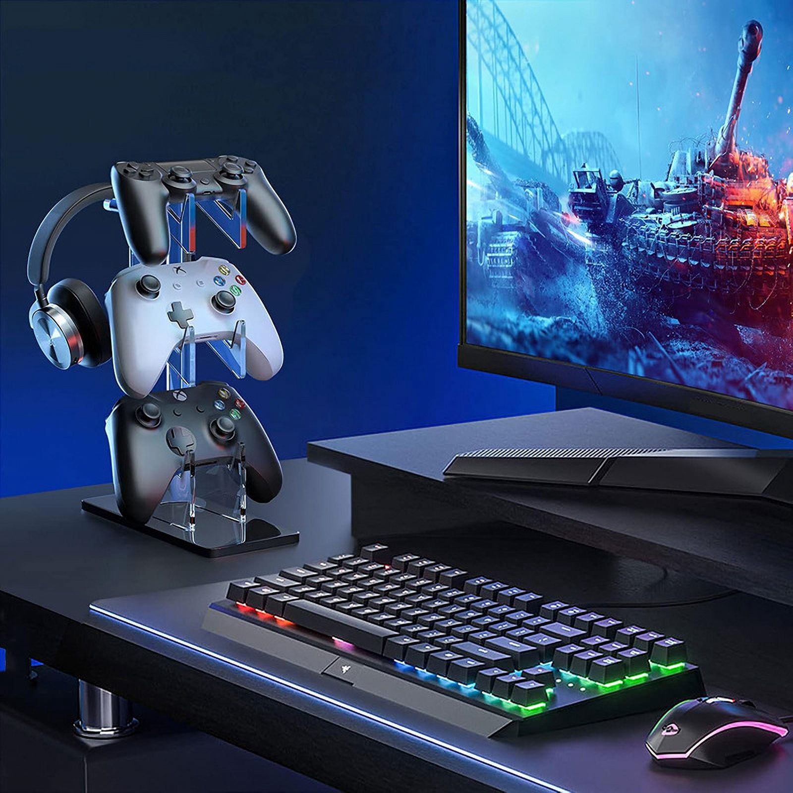 Game Controller Holder 3 Tiers - Universal Dual Controller Stand Headphone Holder, Acrylic Black Controller Display Stand Compatible with Nintendo Switch Xbox PS5 PS4, Desk Mounts for Controller