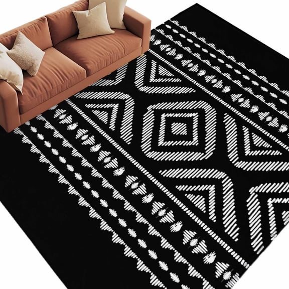 5x7 Area Rugs for Living Room, Black Boho Geometric Non Slip Area Rugs for Kitchen Bedroom Entryway, Vintage Southwestern Stripes Washable Carpet Runner Rug Floor Mats for Bedroom Home Decor