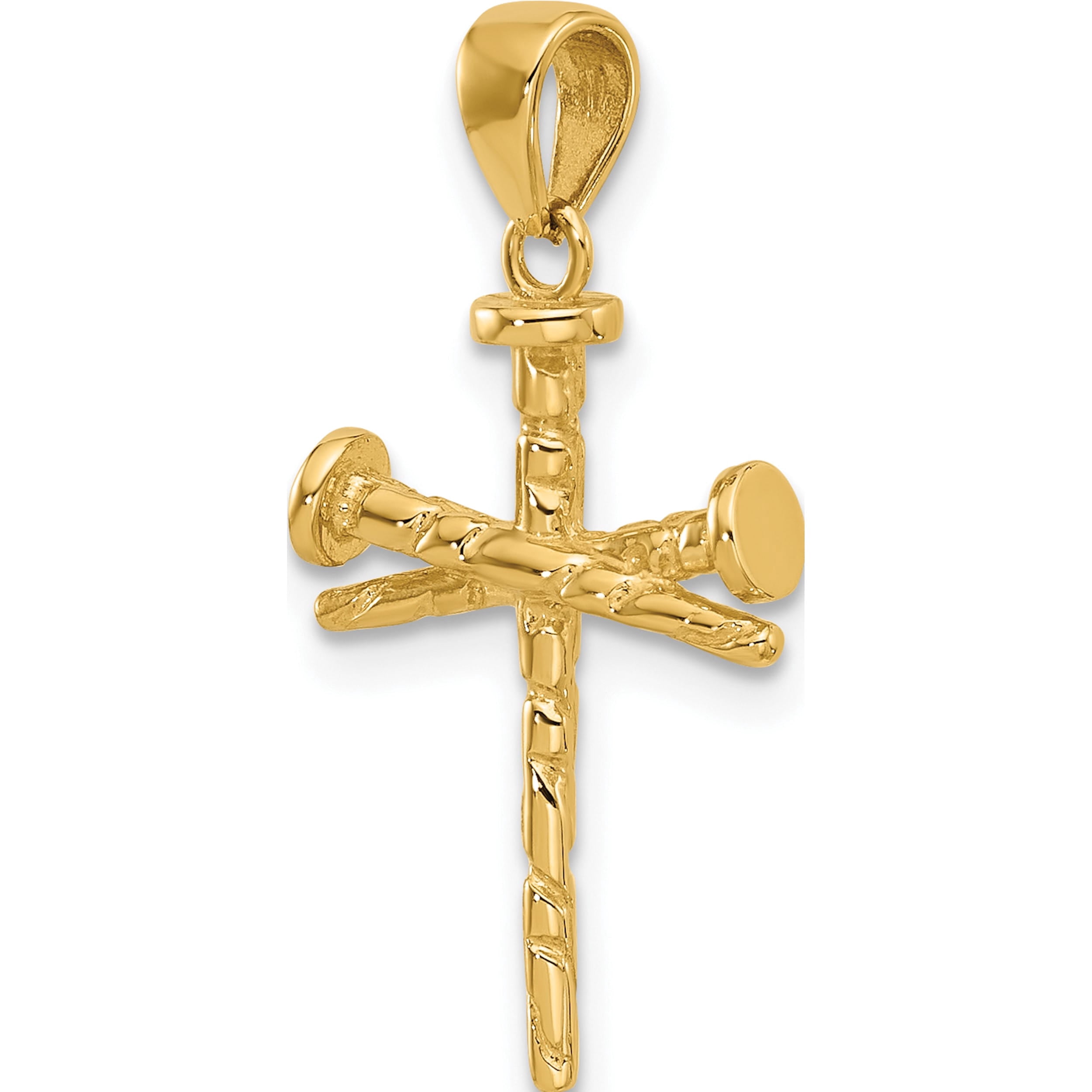 14K Yellow Gold Polished And Textured Nails Cross Pendant (Width 13.4) (Length 26.5) - Jbsp