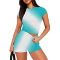 thumbnail image 4 of Blusas para Mujeres Casual Sólido Manga Corta Blusa de Cuello Redondo Y Pantalones Cortos Cintura Elástica Set de Dos Piezas, 4 of 4