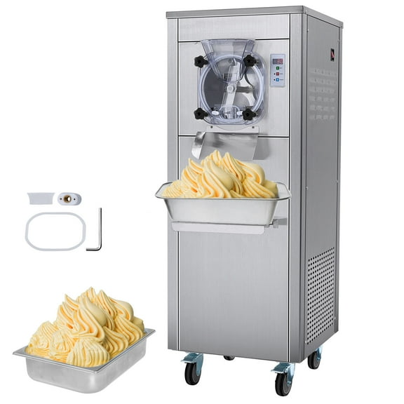 KFFKFF Commercial Ice Cream Machine, 18L/Hour Output, 1780W, Single Flavor, Mobile with Wheels, 6L Stainless Steel Cylinder, LED Screen, Auto Clean & Pre-cool